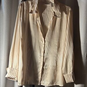 Kathie Lee Silky Striped Cream Button-Up Blouse